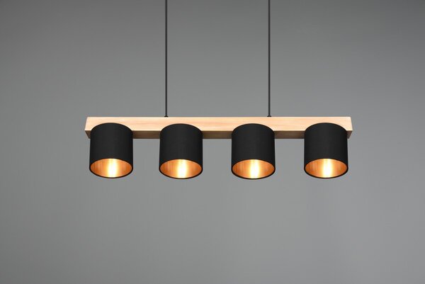 Trio R30654002 závesné stropné svietidlo Cameron 4x28W | E14 - nastaviteľná výška, drevo, čierna
