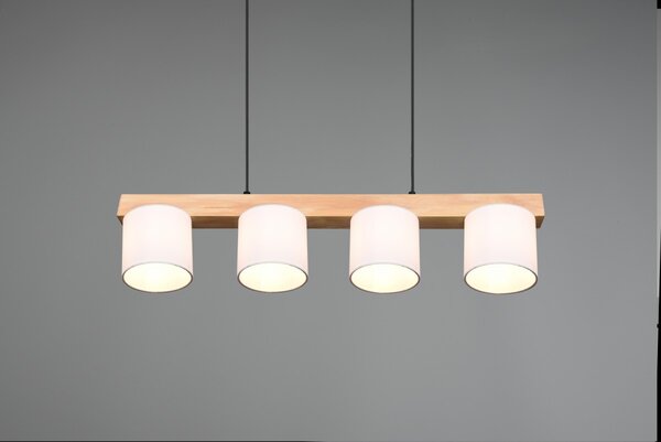 Trio R30654001 závesné stropné svietidlo Cameron 4x28W | E14 - nastaviteľná výška, čierna, biela, drevo