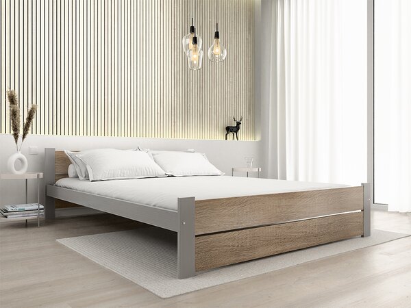Posteľ IKAROS DOUBLE 160 x 200 cm, dub sonoma/sivá Rošt: Bez roštu, Matrac: Matrac DELUXE 10 cm