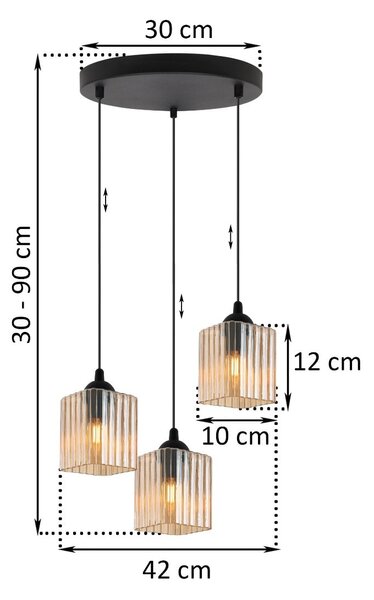 Závesné svietidlo Riffle Square, 3x medové sklenené tienidlo, b, o