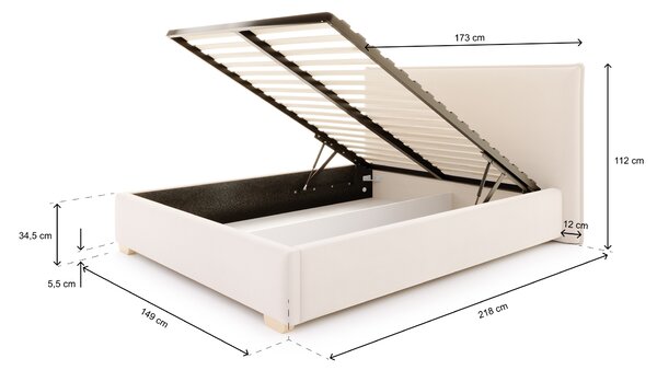 Čalúnená manželská posteľ s úložným priestorom Perfetto 140x200 - krémová