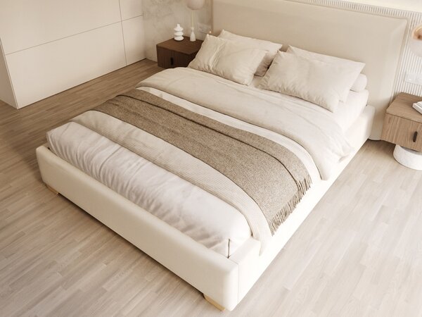 Čalúnená manželská posteľ s úložným priestorom Perfetto 140x200 - krémová