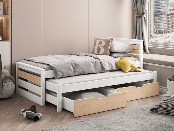 Drevená posteľ s prístelkou Calvin 80x180 - biela/borovica