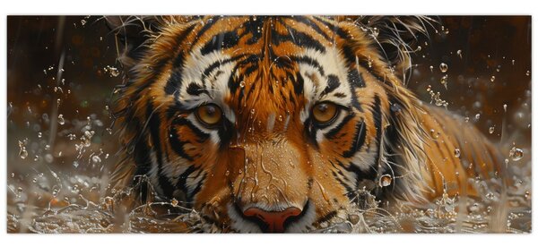 Obraz - Portrét tigra vo vode (120x50 cm)
