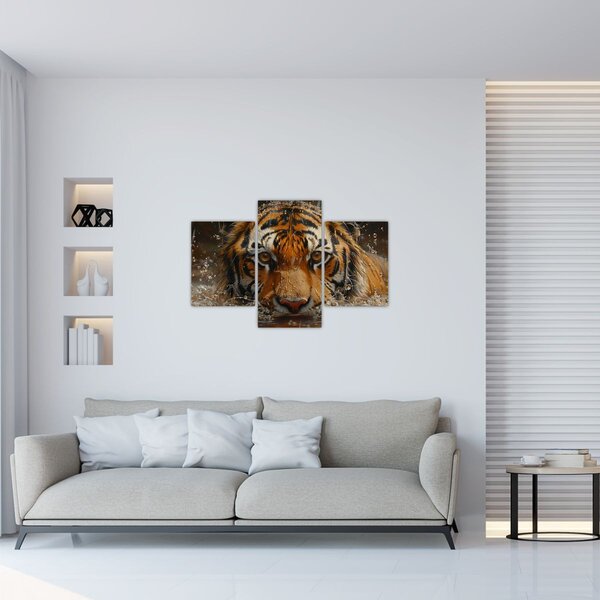 Obraz - Portrét tigra vo vode (90x60 cm)