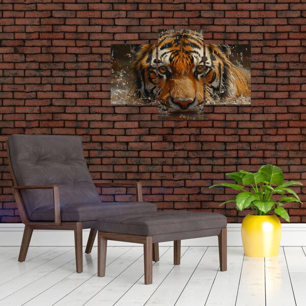 Obraz - Portrét tigra vo vode (90x60 cm)