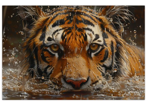 Obraz - Portrét tigra vo vode (90x60 cm)
