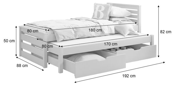 Drevená posteľ s prístelkou Calvin 80x180 - biela/borovica