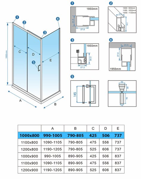BPS-koupelny Obdĺžnikový sprchový kút KZ103A BL 100x80 čierny/transparent + vanička ST03A BL čierna