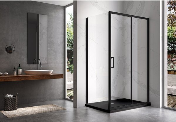 BPS-koupelny Obdĺžnikový sprchový kút KZ103A BL 100x80 čierny/transparent + vanička ST03A BL čierna