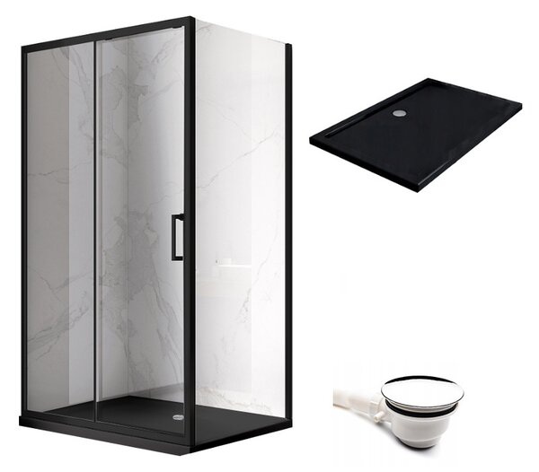 BPS-koupelny Obdĺžnikový sprchový kút KZ103A BL 100x80 čierny/transparent + vanička ST03A BL čierna