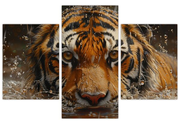 Obraz - Portrét tigra vo vode (90x60 cm)