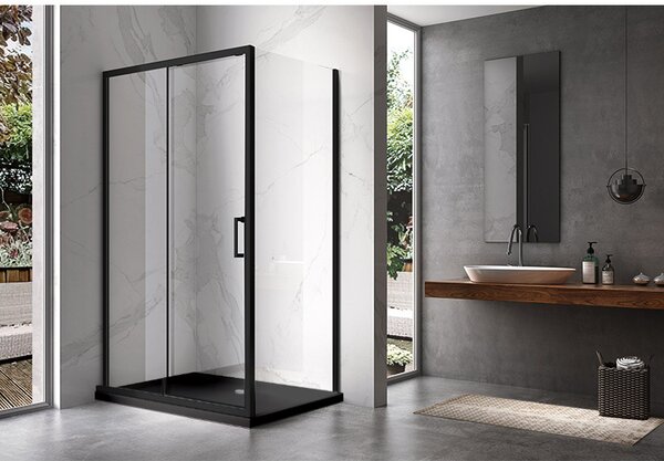 BPS-koupelny Obdĺžnikový sprchový kút KZ103A BL 100x80 čierny/transparent + vanička ST03A BL čierna