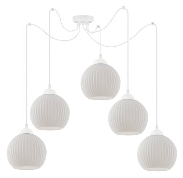 Závesné svietidlo Riffle Round Spider, 5x biele sklenené tienidlo, w