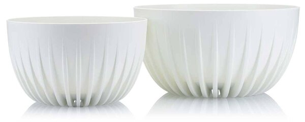 PLASTOVÝ KVETINÁČ STRIPPED ECO SADA 2KS 16X30 CM+15X24 CM BIELA