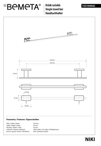 Bemeta Design NIKI: Držiak uterákov, 450 mm - 153104042