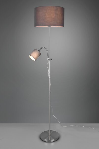 Trio R40192007 stojacie svietidlo Owen 1x42W + 10W | E27 + E14 - ohybné rameno, oddelené vypínače, matný nikel, šedá