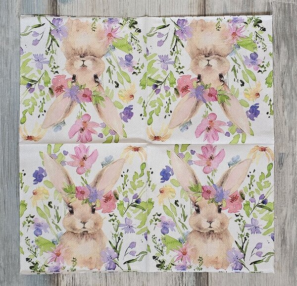 Farebné papierové obrúsky so zajačikom a kvetmi - 33*33 cm (20ks) - Clayre & Eef