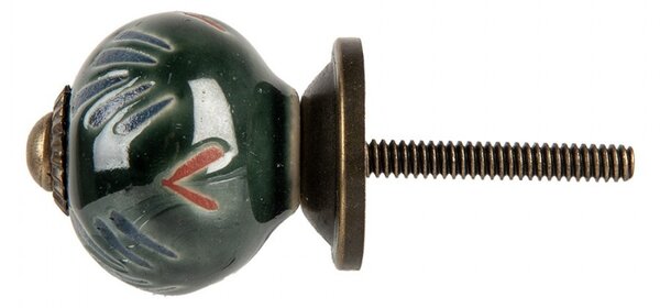 Zelená okrúhla keramická úchytka so vzorom III - Ø 3*3 cm / S4 cm - Clayre & Eef
