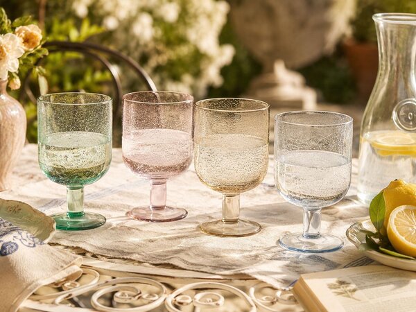 4ks farebný pohár na víno s bublinkami Louise - Ø8*13cm / 360ml - J-Line by Jolipa