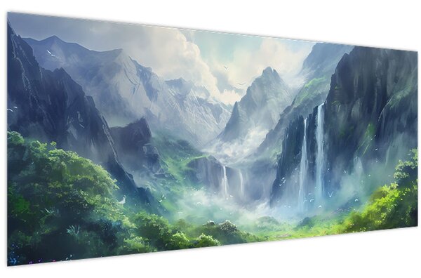 Obraz - Údolie vodopádov (120x50 cm)