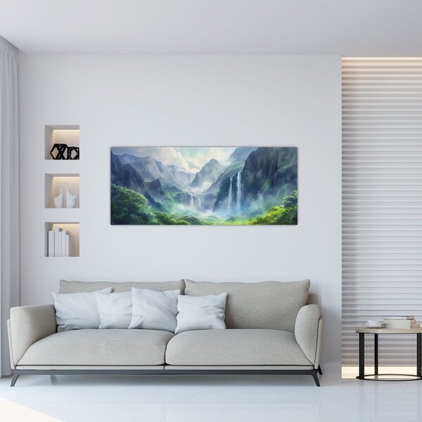 Obraz - Údolie vodopádov (120x50 cm)