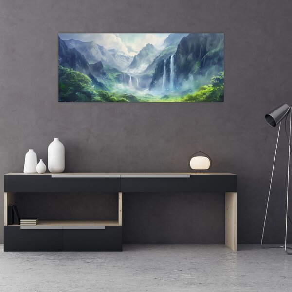 Obraz - Údolie vodopádov (120x50 cm)