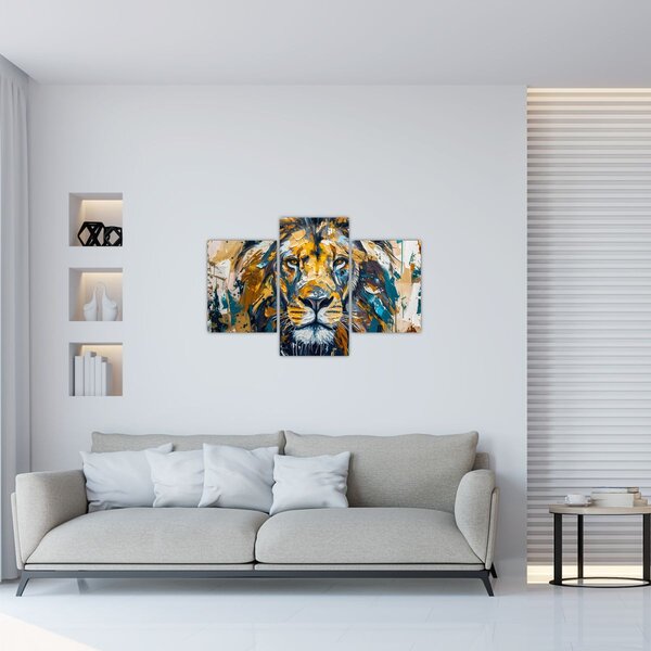 Obraz - Abstraktná olejomaľba s levom (90x60 cm)