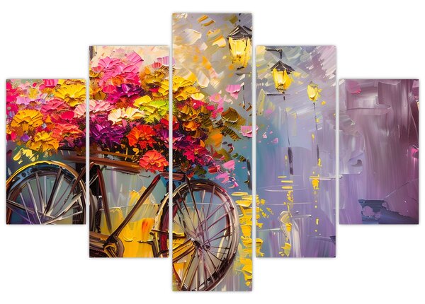 Obraz - Bicykel s kvetmi (150x105 cm)