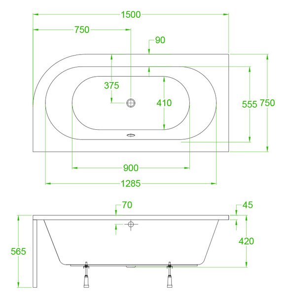 BPS-koupelny Akrylátová asymetrická vaňa s krycím panelom EBI 150L 150x75 cm ĽAVÁ, biela/chróm