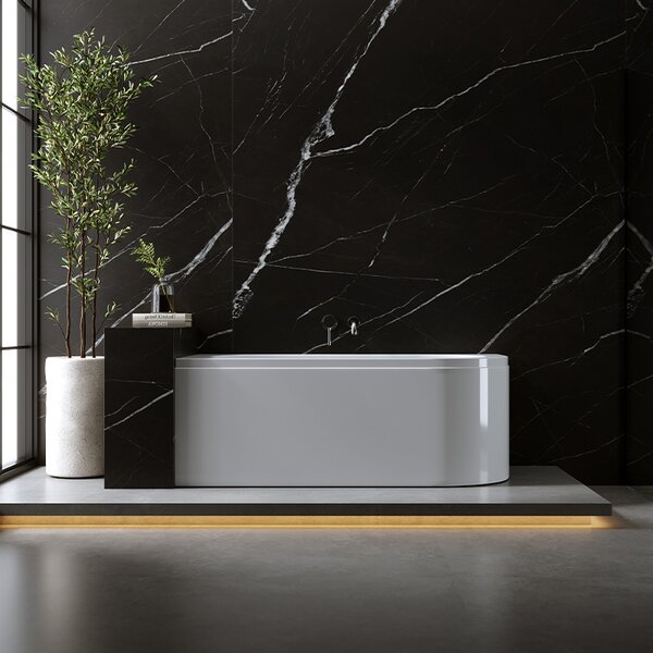BPS-koupelny Akrylátová asymetrická vaňa s krycím panelom EBI 150L 150x75 cm ĽAVÁ, biela/chróm
