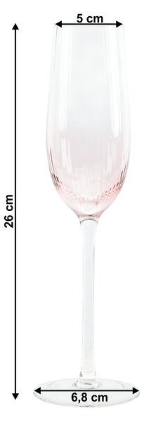 KONDELA Poháre na šampanské, set 6 ks, 280 ml, ružová, CELESTE TYP 1