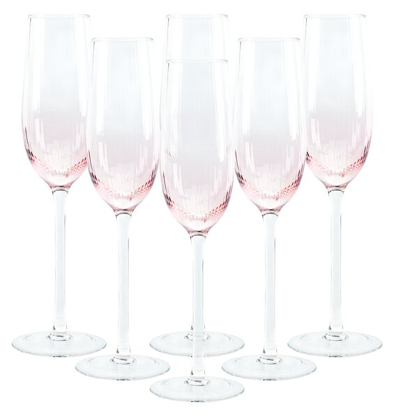 KONDELA Poháre na šampanské, set 6 ks, 280 ml, ružová, CELESTE TYP 1