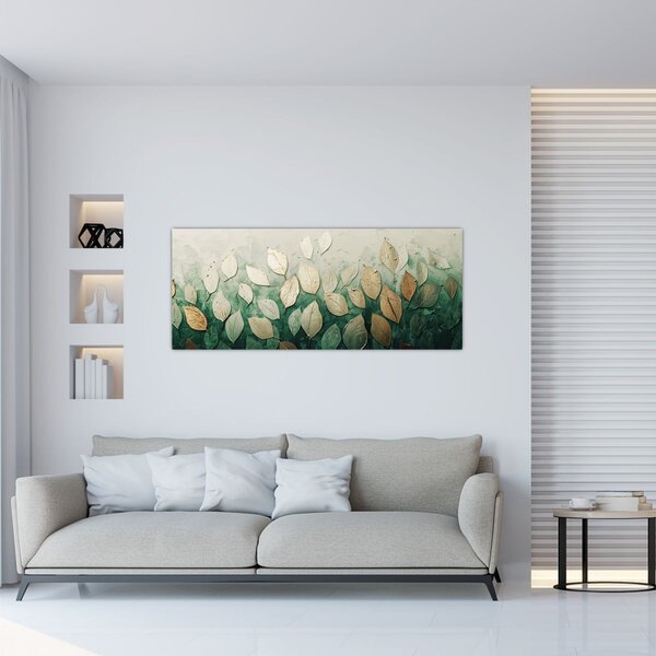 Obraz - Zlato-zelené listy (120x50 cm)