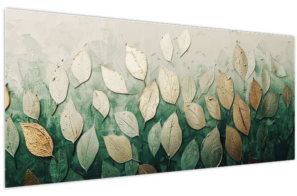 Obraz - Zlato-zelené listy (120x50 cm)
