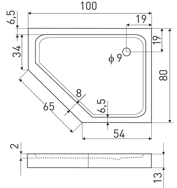 Novoterm Asymetrická akrylátová sprchová vanička NV-Glasgow PRAVÁ 100x80 biela, vysoká
