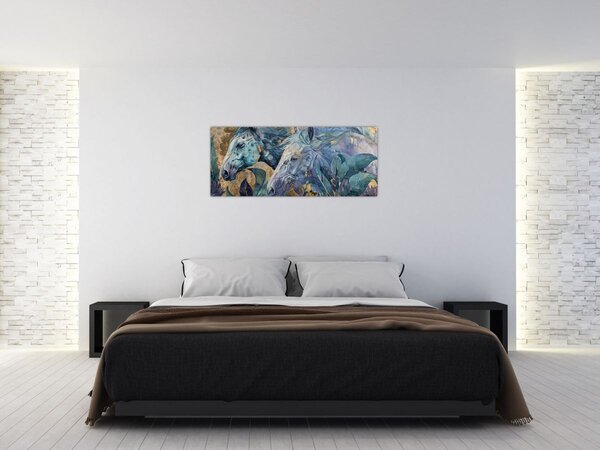 Obraz - Kone so zlatým pozadím (120x50 cm)
