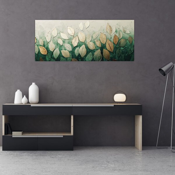 Obraz - Zlato-zelené listy (120x50 cm)