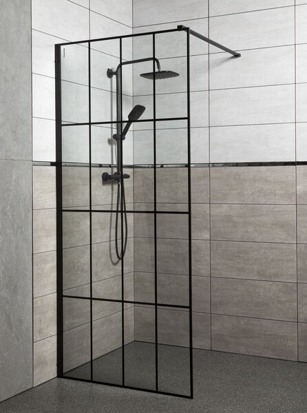 Novoterm Sprchová zastena Walk-in NV-Techno 100, čierna/transparent - bez vaničky