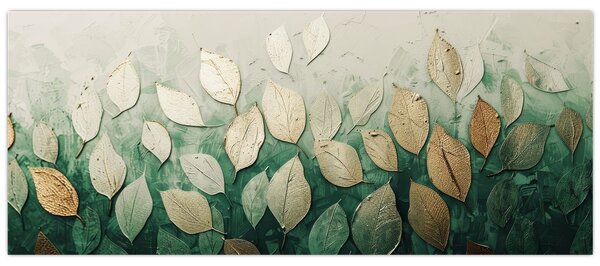 Obraz - Zlato-zelené listy (120x50 cm)