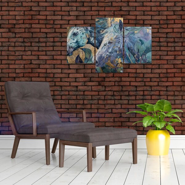 Obraz - Kone so zlatým pozadím (90x60 cm)