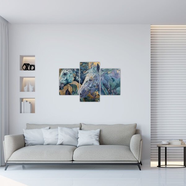 Obraz - Kone so zlatým pozadím (90x60 cm)