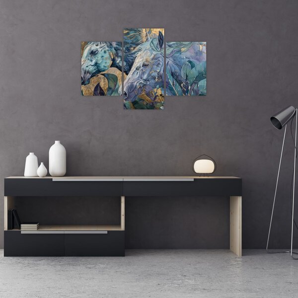 Obraz - Kone so zlatým pozadím (90x60 cm)