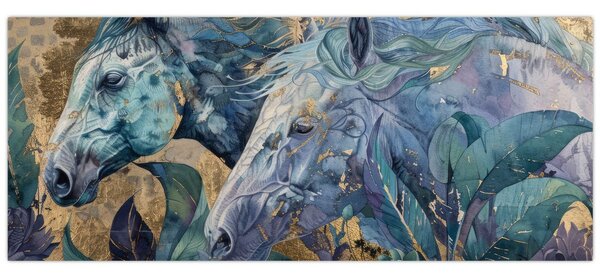 Obraz - Kone so zlatým pozadím (120x50 cm)