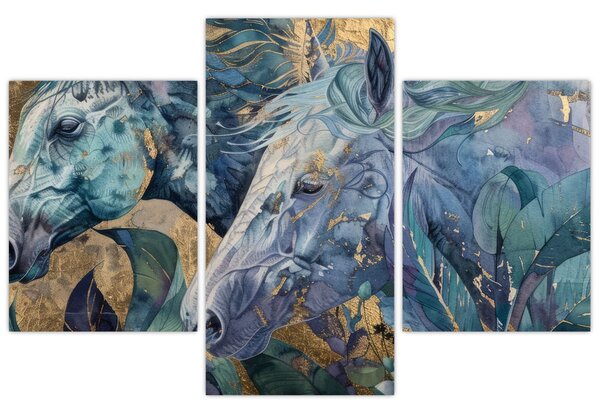 Obraz - Kone so zlatým pozadím (90x60 cm)