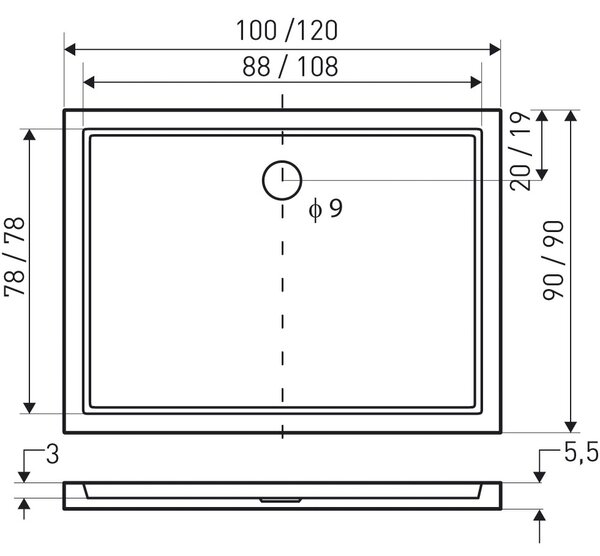 Novoterm Obdĺžniková akrylátová sprchová vanička NV-Oskar 100x90 cm, biela