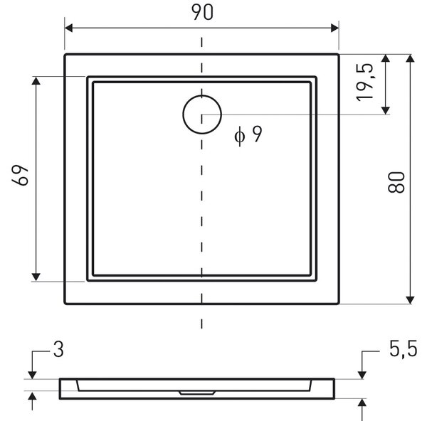 Novoterm Obdĺžniková akrylátová sprchová vanička NV-Oskar 90x80 cm, biela