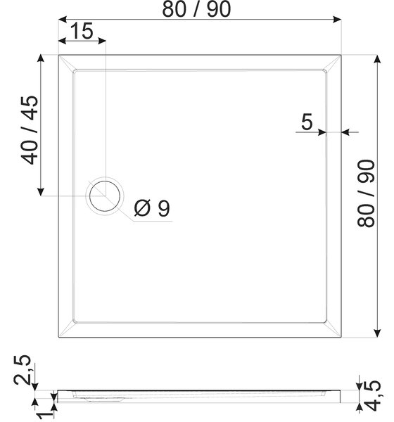 Novoterm Štvorcová akrylátová sprchová vanička NV-David 80x80 nízka, čierna