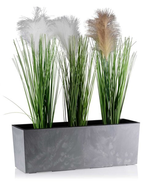 PLASTOVÝ KVETINÁČ BOUQUET 19X56 CM IMITÁCIA BETÓNU SIVÁ
