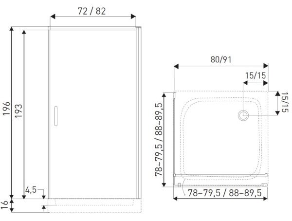 Novoterm Štvorcový sprchovací kút NV-Hera 90x90 chróm/transparent + vanička